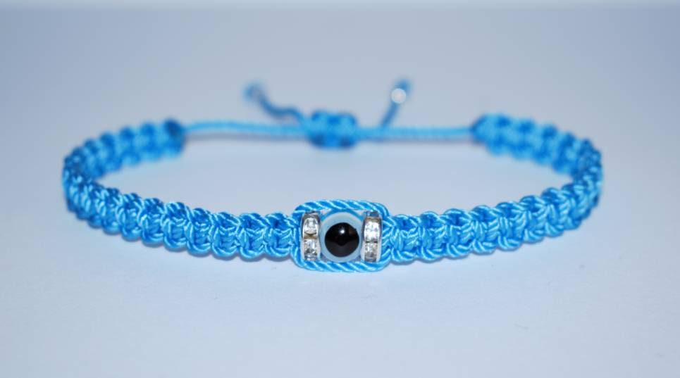 evil eye bracelet, blue string beaded bracelet, evil eye wristband, braided evil eye protection bracelet, adjustable
