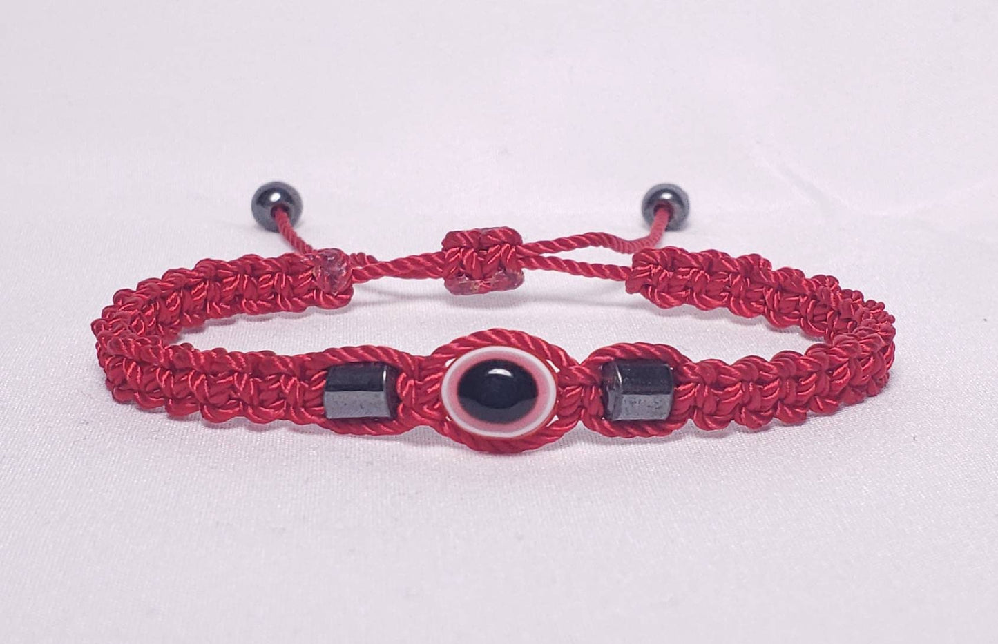 Hematite red string good luck bracelet, evil eye charm, braided red string wristband, evil eye protection braided bracelet, adjustable