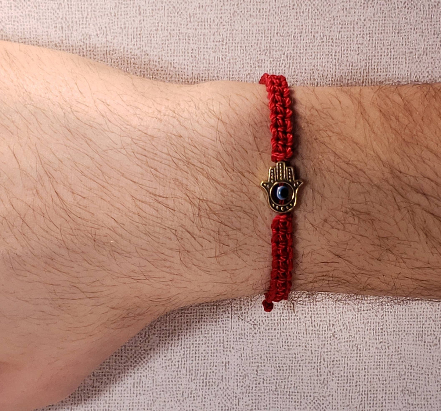 Hamsa Hand bracelet with an evil eye for protection and good luck braided red string wristband with a gold color hamsa hand, for man & woman
