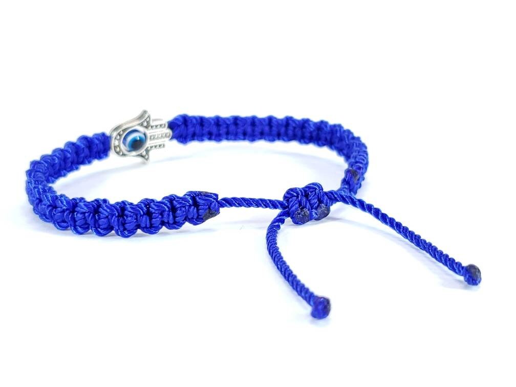 Hamsa hand blue string bracelet, for happiness, luck, health, and good fortune, new. good luck and evil eye charm for man and woman