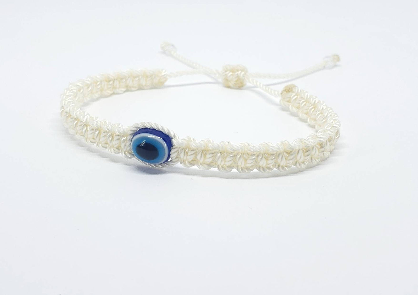 evil eye bracelet, evil eye protection amulet, ivory braided bracelet, Beautiful ivory color string, new, adjustable for man & woman
