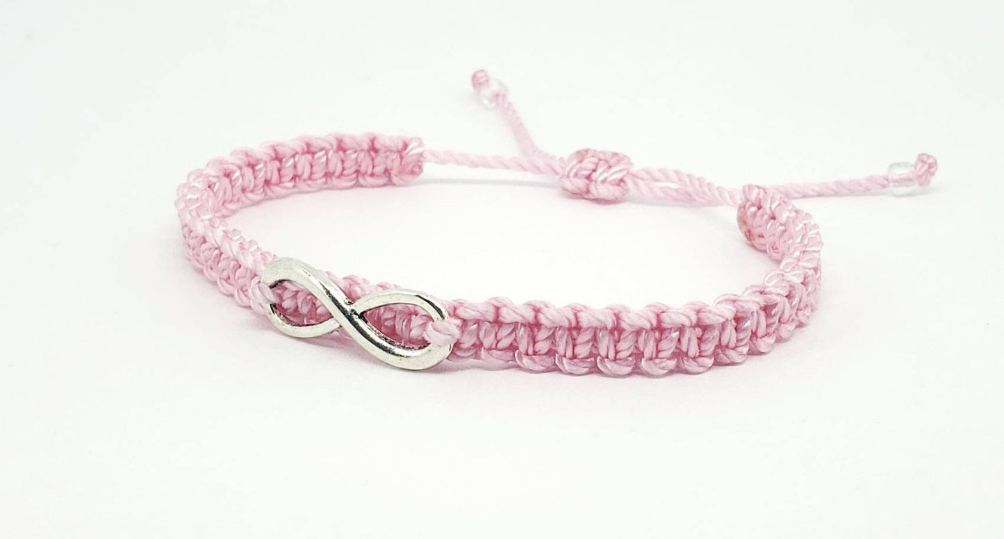 Infinity bracelet, beautiful pink string bracelet with an infinity charm, braided wristband, infinity charm braided bracelet, adjustable