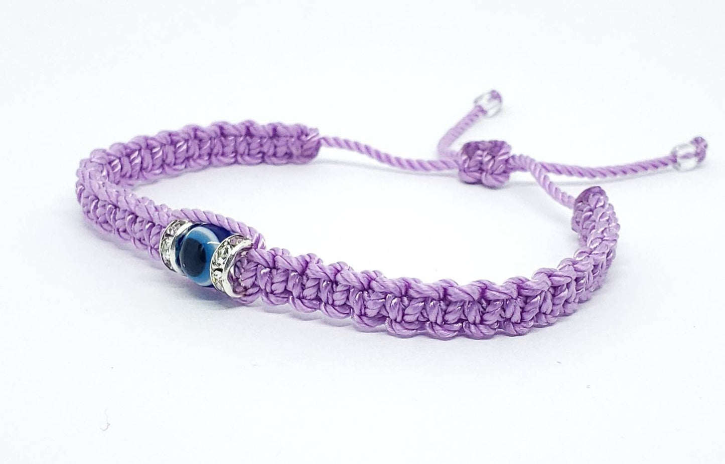 Evil eye amulet bracelet, good luck Lilac color string wristband evil eye protection, good luck charm beautiful adjustable braided bracelet