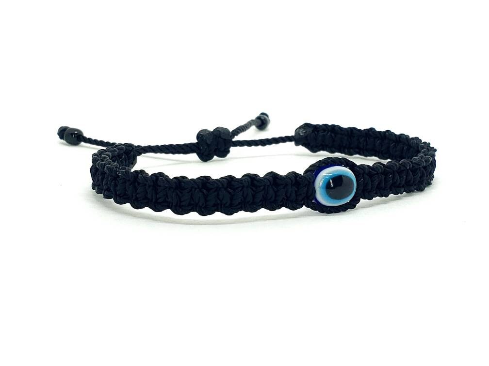 Evil eye amulet, evil eye braided bracelet, black string wristband with an evil eye for protection, adjustable for man & Woman