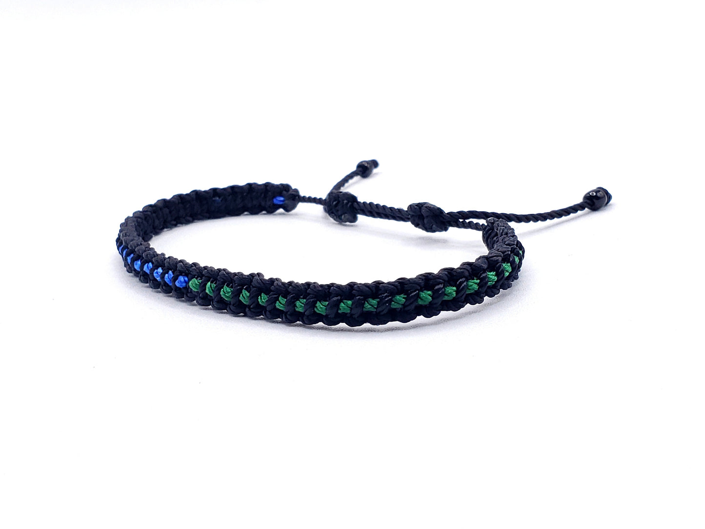 ANKLET- half Thin blue Line half thin green line braided anklet -new -1/2 geen line, 1/2 blue line -for man & woman