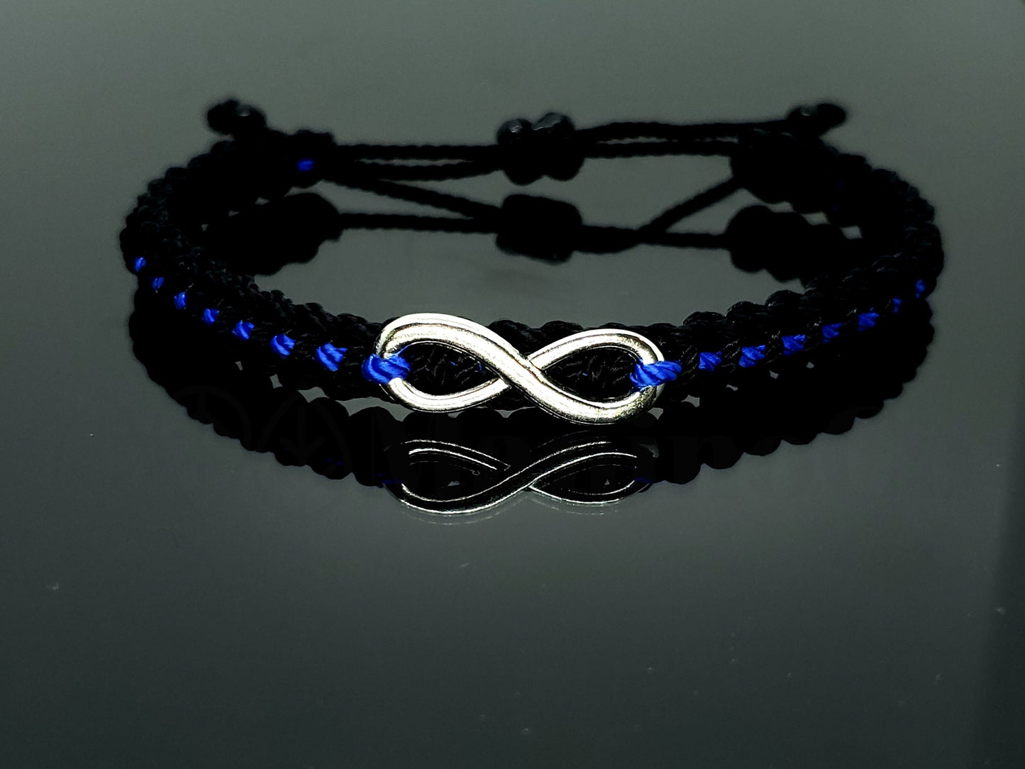 Police Thin blue line bracelet, infinity blue line bracelet -support Police wristband -braided -new -adjustable for man and woman