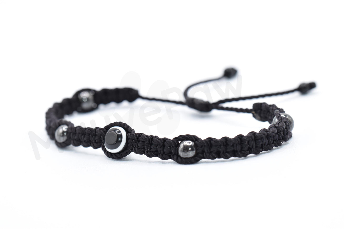 black string and hematite evil eye bracelet evil eye braided black string wristband, evil eye protection bracelet, adjustable for man/woman