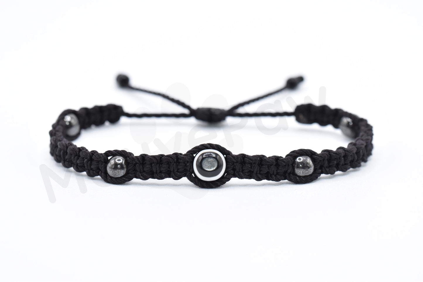 black string and hematite evil eye bracelet evil eye braided black string wristband, evil eye protection bracelet, adjustable for man/woman