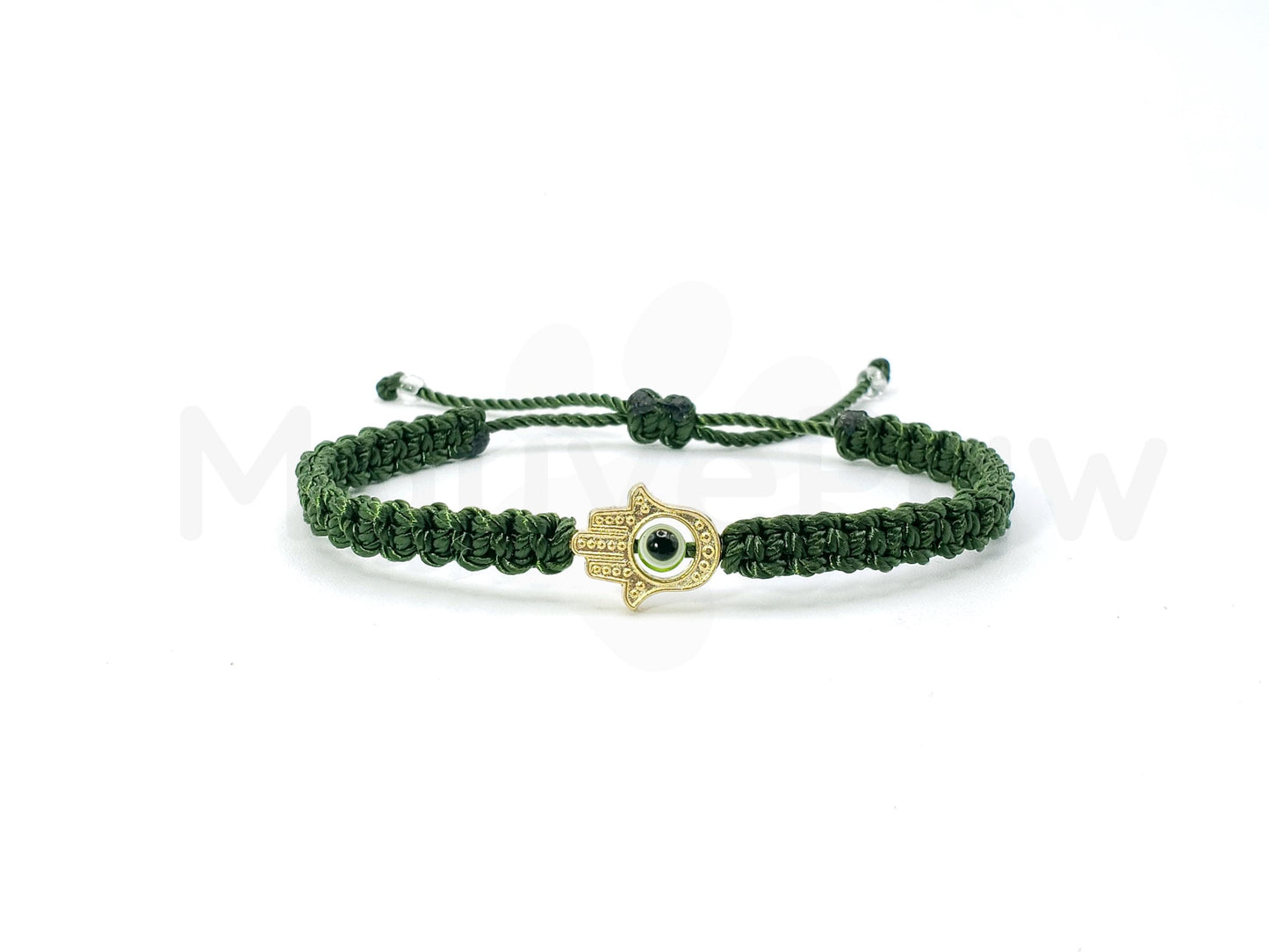 Hamsa Hand bracelet with an evil eye for protection and good luck, braided green string with a gold color hamsa hand, for man & woman