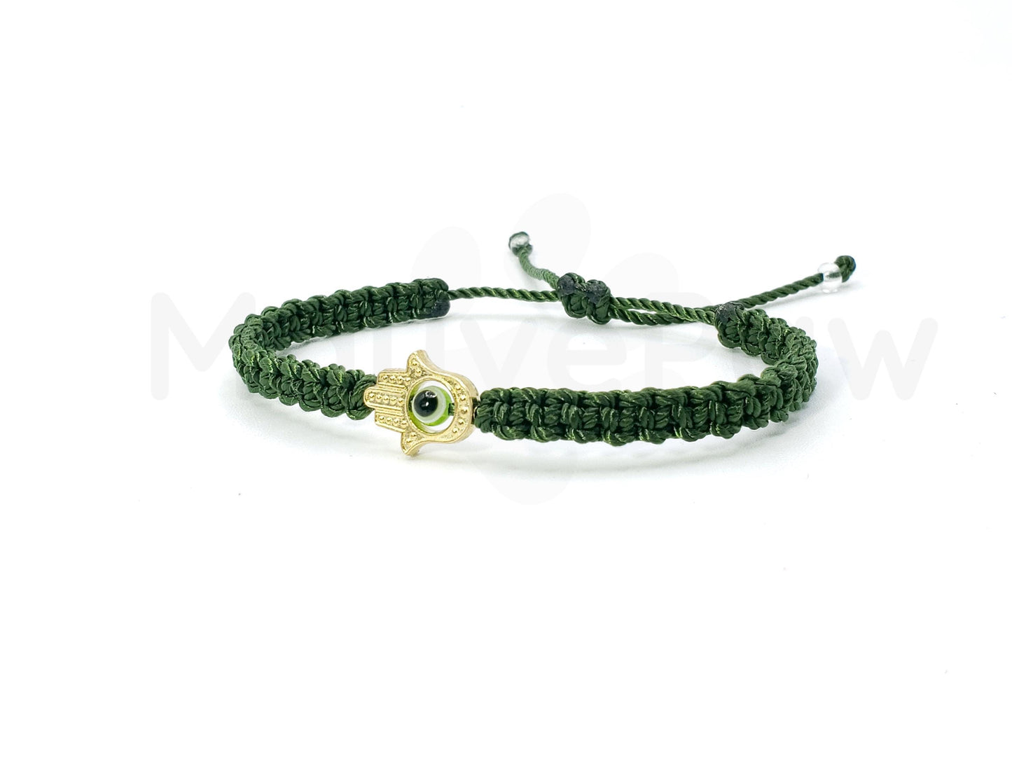 Hamsa Hand bracelet with an evil eye for protection and good luck, braided green string with a gold color hamsa hand, for man & woman
