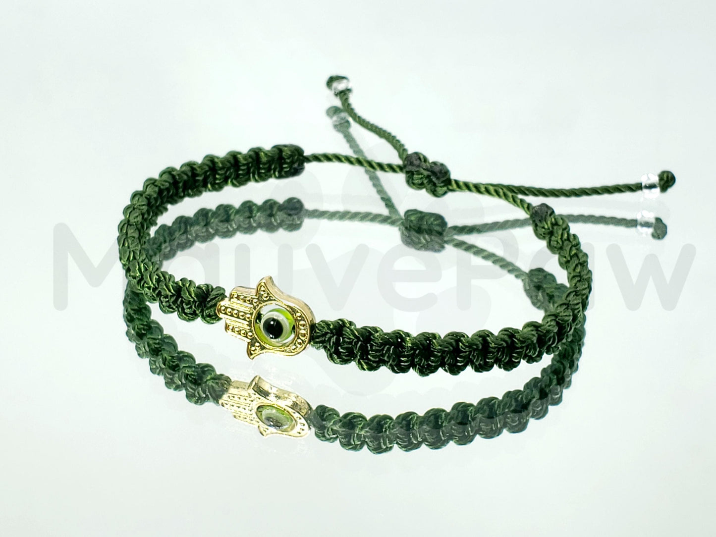 Hamsa Hand bracelet with an evil eye for protection and good luck, braided green string with a gold color hamsa hand, for man & woman