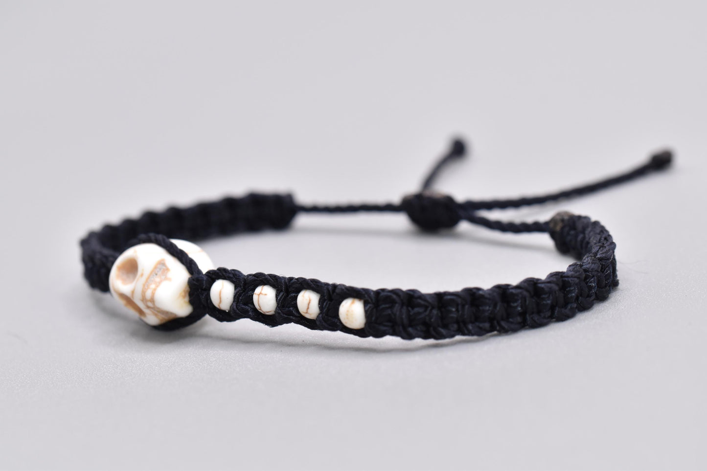 black string skull braided bracelet, adjustable for man & woman