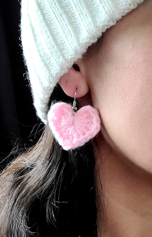 Pink heart crochet earrings
