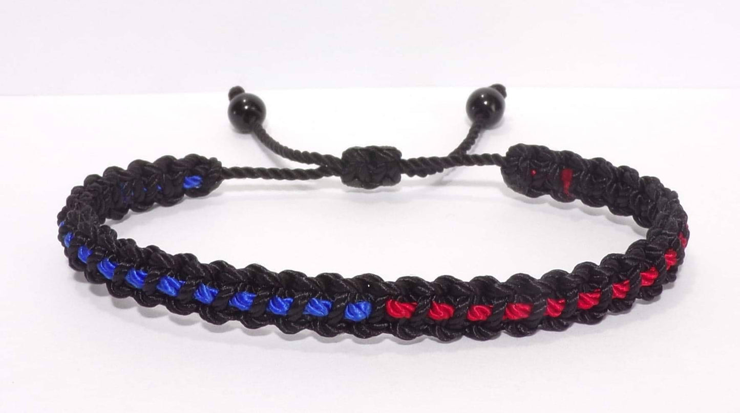 Half thin blue line and half red line bracelet, half blue line and half red line -support police & firefighters -new -adjustable