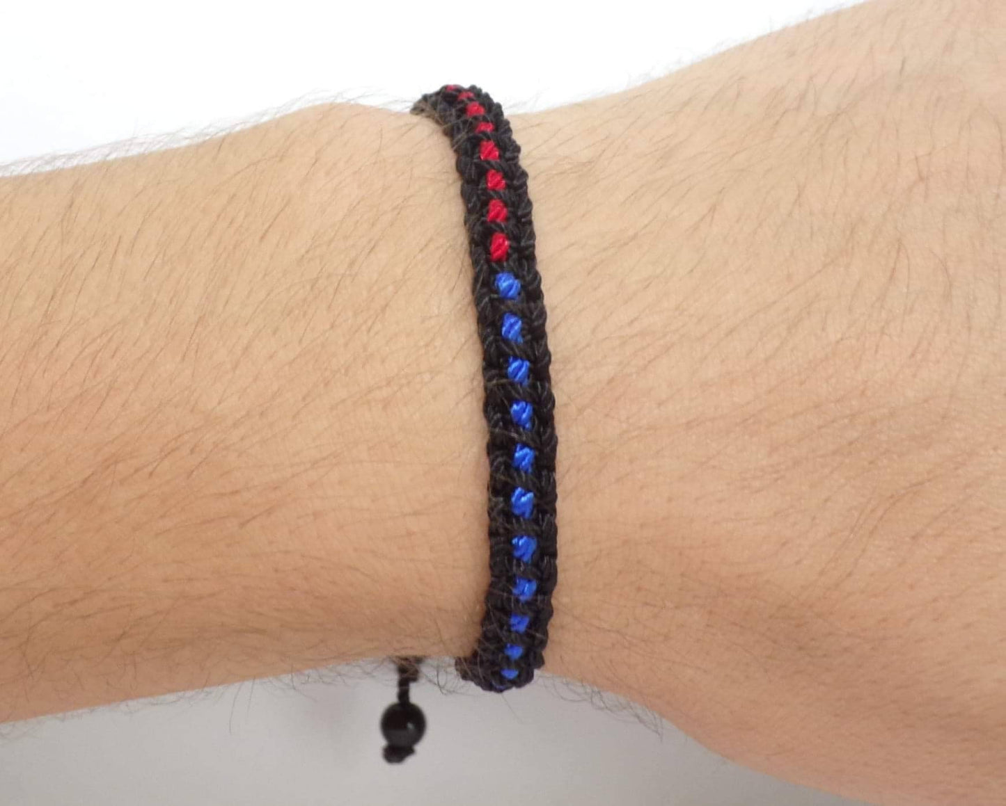 Half thin blue line and half red line bracelet, half blue line and half red line -support police & firefighters -new -adjustable