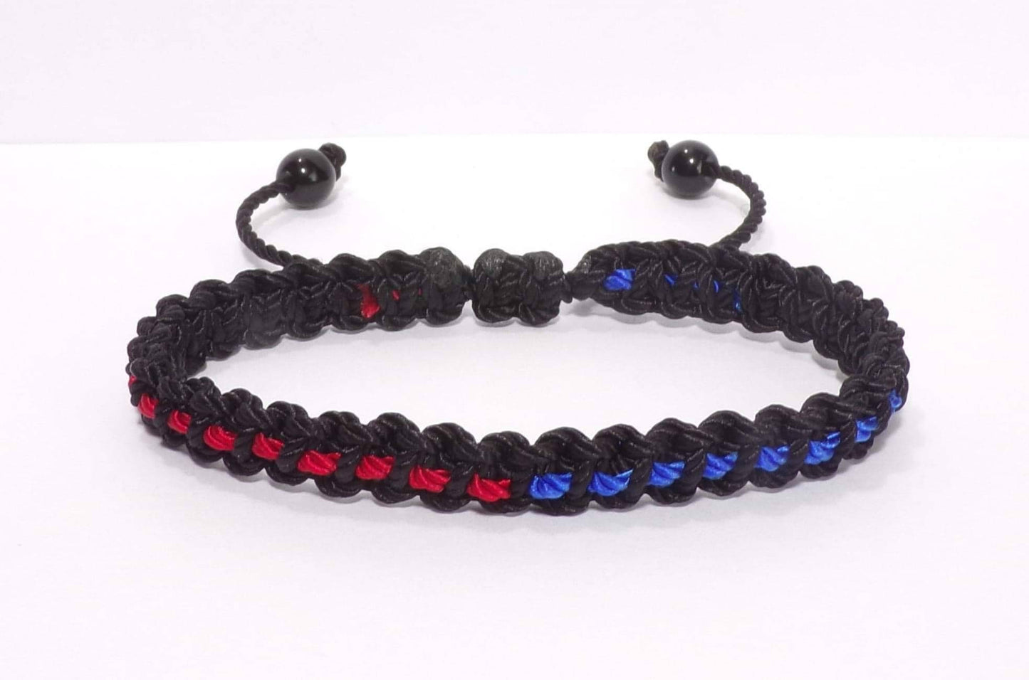 Half thin blue line and half red line bracelet, half blue line and half red line -support police & firefighters -new -adjustable