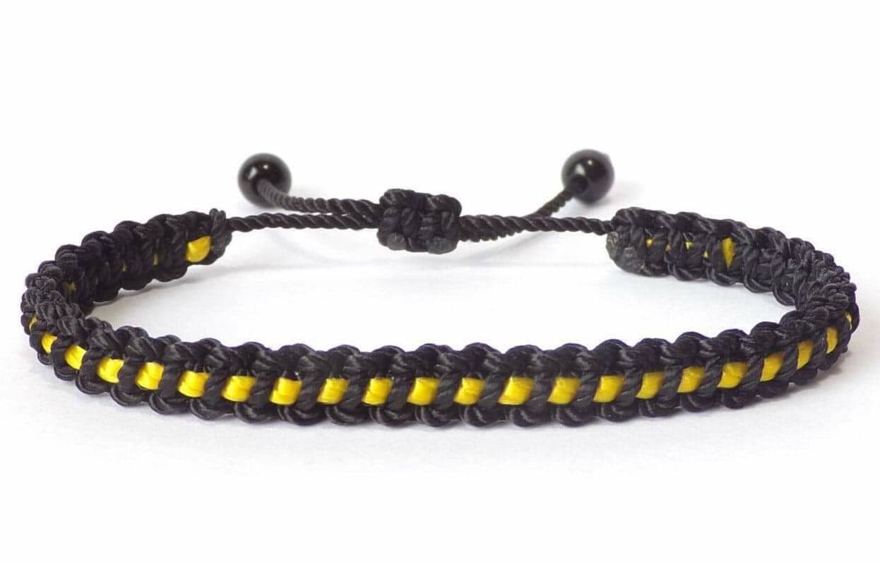 Thin yellow Line braided bracelet - Dispatchers wristband -new -handmade -for man & woman