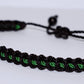 Black braided bracelet with a  green Line, adjustable wristband -new -handmade -for man & woman