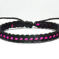 Black braided bracelet with a  pink Line, adjustable wristband -new -handmade -for man & woman