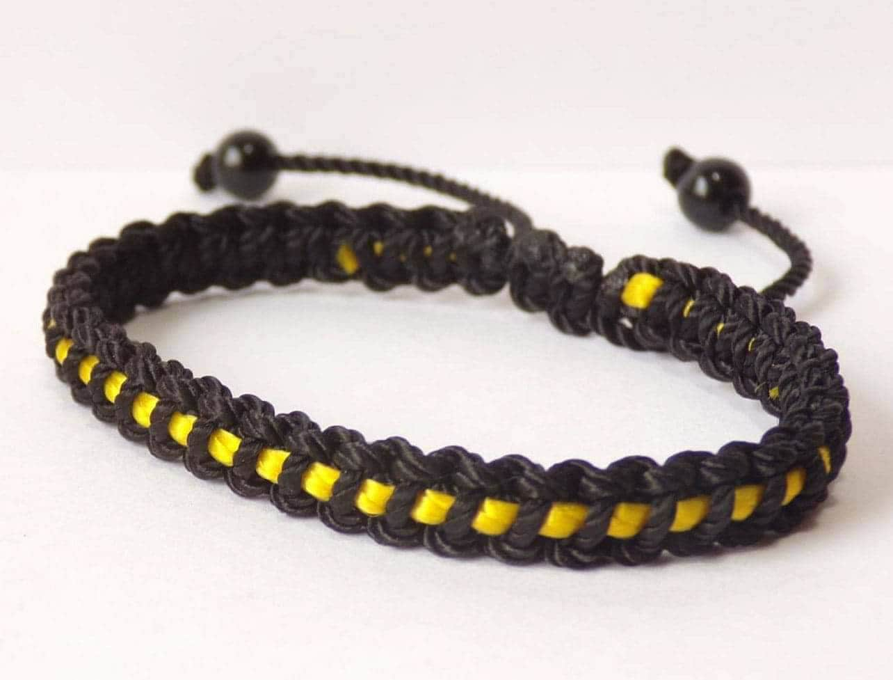 Thin yellow Line braided bracelet - Dispatchers wristband -new -handmade -for man & woman