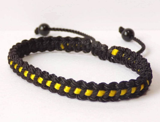 Thin yellow Line braided bracelet - Dispatchers wristband -new -handmade -for man & woman