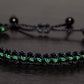 Black braided bracelet with a  green Line, adjustable wristband -new -handmade -for man & woman