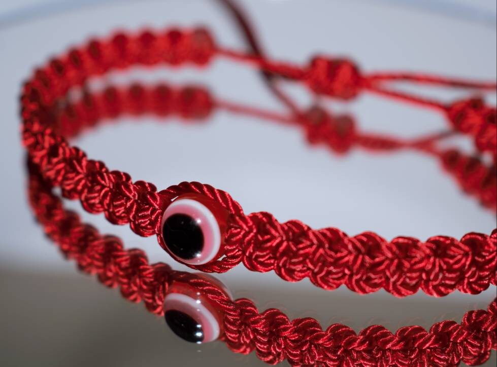 Mens evil eye red string bracelet, braided red string wristband, evil eye protection braided bracelet for man & woman