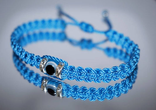 evil eye bracelet, blue string beaded bracelet, evil eye wristband, braided evil eye protection bracelet, adjustable