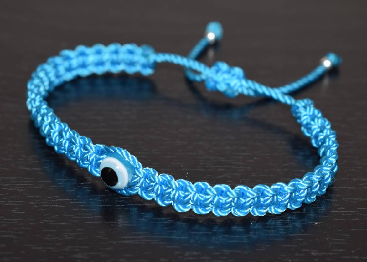 evil eye bracelet, blue string, evil eye wristband, braided evil eye protection bracelet, adjustable, for man and woman