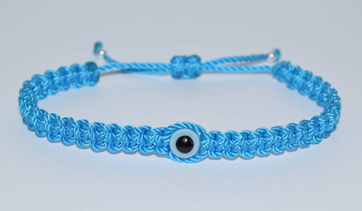 evil eye bracelet, blue string, evil eye wristband, braided evil eye protection bracelet, adjustable, for man and woman