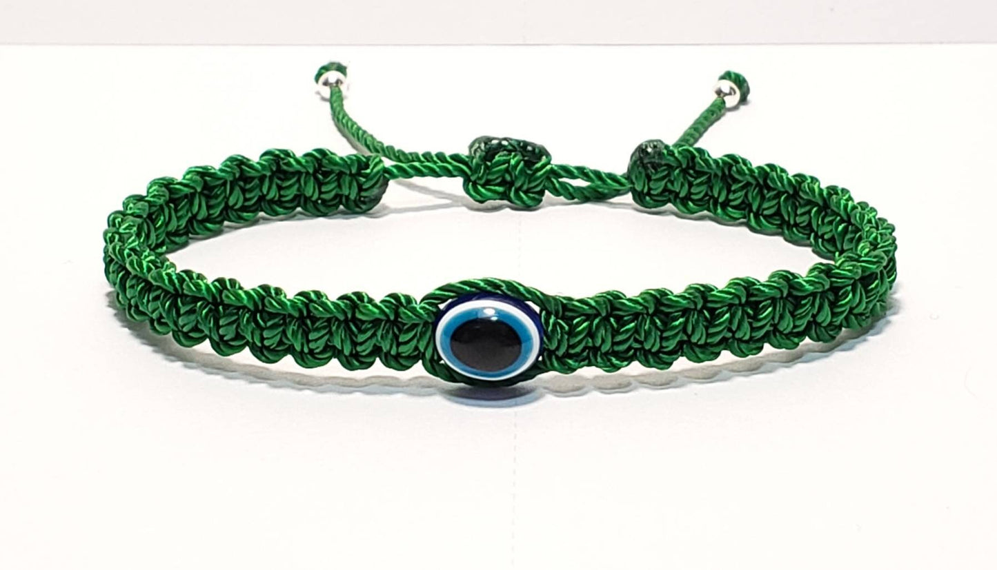 Evil eye amulet bracelet, good luck emeral green string wristband, evil eye protection, good luck charm, adjustable, new, for man and women