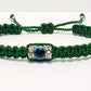 Evil eye amulet bracelet, emerald green string evil eye bracelet, evil eye wristband, evil eye protection, good luck charm, adjustable