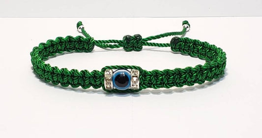 Evil eye amulet bracelet, emerald green string evil eye bracelet, evil eye wristband, evil eye protection, good luck charm, adjustable