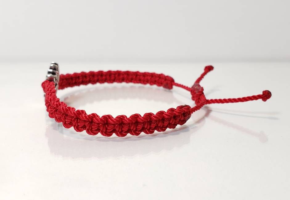 Lotus flower bracelet, red string braided bracelet, silver tone lotus flower charm, new, adjustable for man & woman