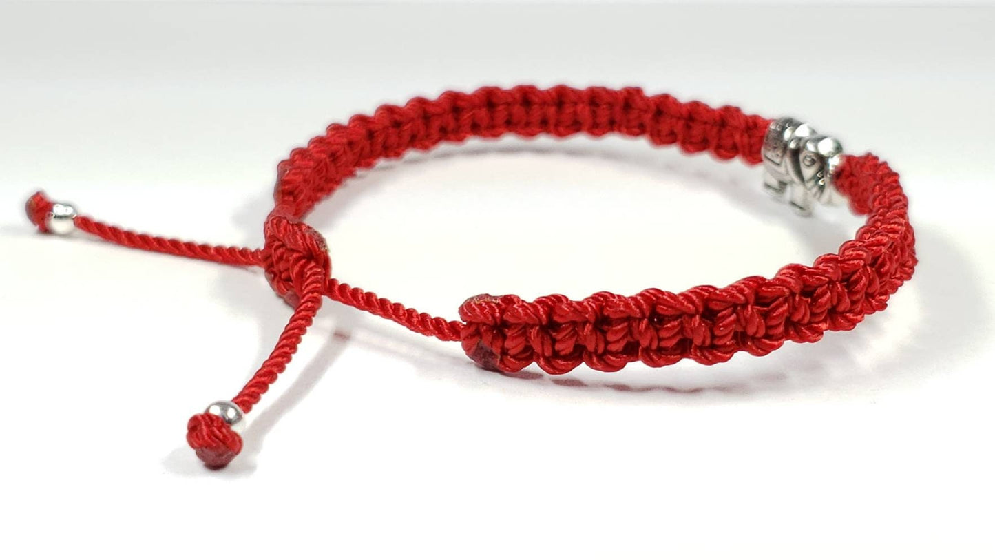 red string Elephant bracelet,  red string bracelet with an elephant charm for good luck, adjustable, for man and woman