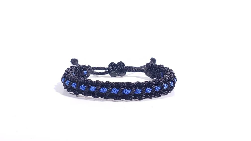 Kids size police Thin blue line bracelet -support Police wristband -braided -new -adjustable for kids