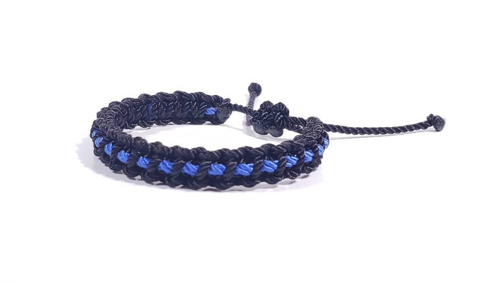 Kids size police Thin blue line bracelet -support Police wristband -braided -new -adjustable for kids