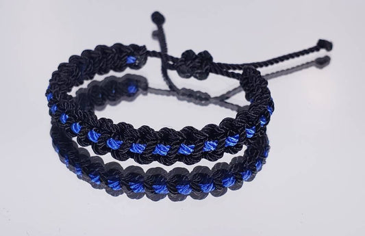 Kids size police Thin blue line bracelet -support Police wristband -braided -new -adjustable for kids