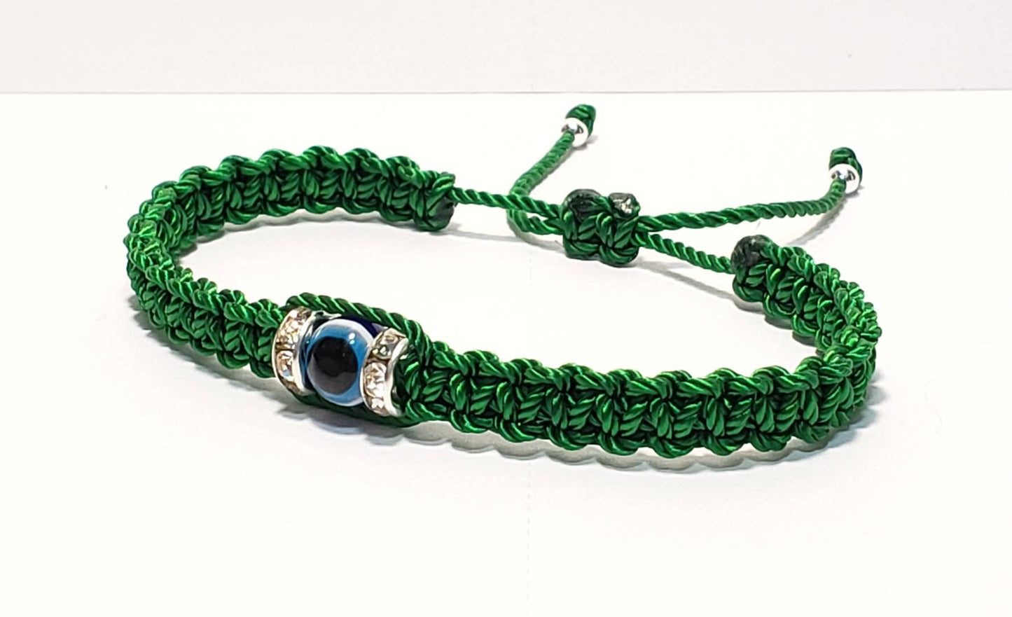 Evil eye amulet bracelet, emerald green string evil eye bracelet, evil eye wristband, evil eye protection, good luck charm, adjustable