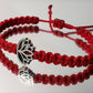 Lotus flower bracelet, red string braided bracelet, silver tone lotus flower charm, new, adjustable for man & woman