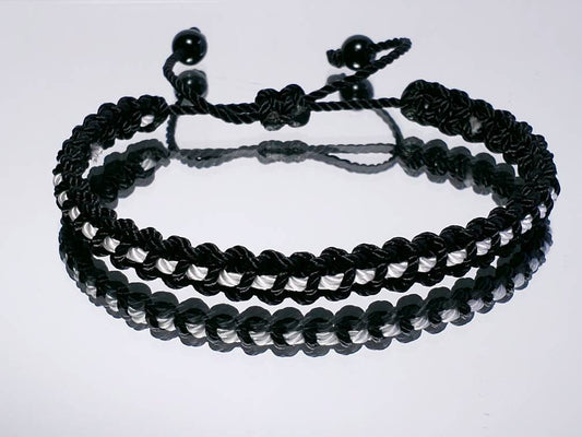 Black with a white line bracelet -support wristband -braided -new -adjustable for man and woman