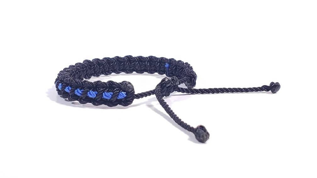 Kids size police Thin blue line bracelet -support Police wristband -braided -new -adjustable for kids