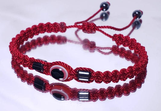 Hematite red string good luck bracelet, evil eye charm, braided red string wristband, evil eye protection braided bracelet, adjustable