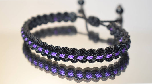 Thin purple line bracelet -Black braided bracelet with a purple Line, adjustable wristband -new- domestic violence awareness bracelet