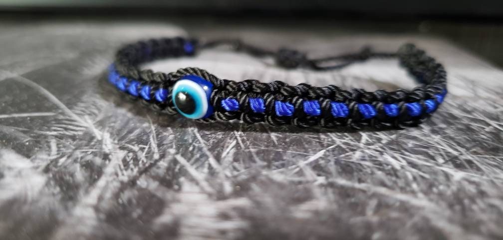 Police Thin blue line bracelet, thin blue line evil eye bracelet -support Police wristband -braided -new -adjustable for man and woman