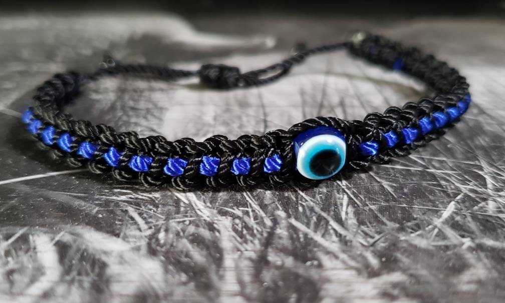 Police Thin blue line bracelet, thin blue line evil eye bracelet -support Police wristband -braided -new -adjustable for man and woman