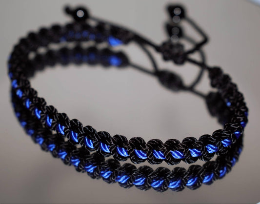 Police Thin blue line bracelet, thin blue line bracelet -support Police wristband -braided -new -adjustable for man and woman