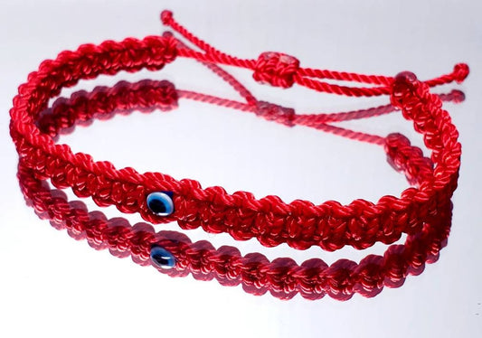 good luck red bracelet with a mini evil eye, braided red string wristband, evil eye protection braided bracelet for man & woman