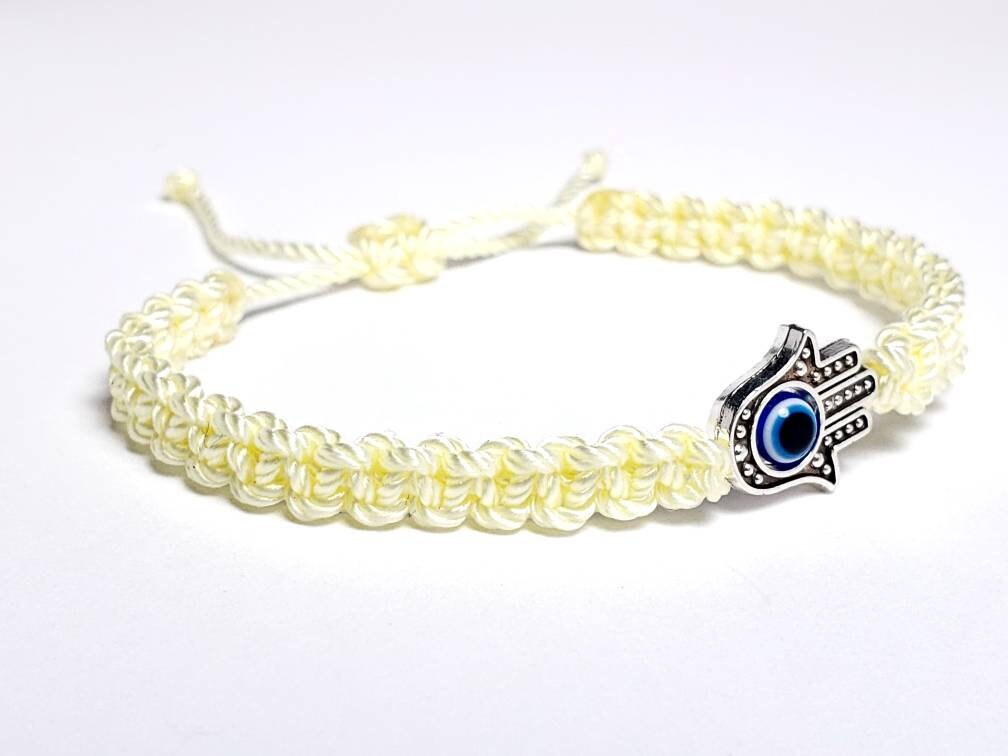 Hamsa hand light yellow string bracelet, for happiness, luck, health, and good fortune, new. good luck and evil eye charm for man and woman