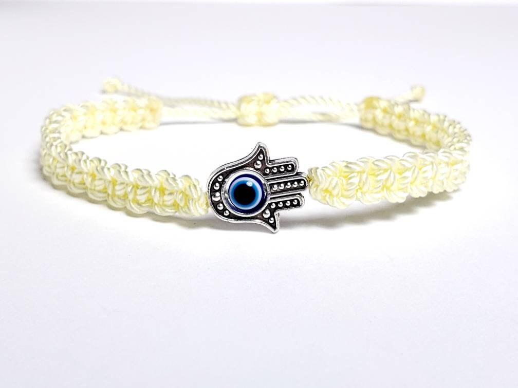 Hamsa hand light yellow string bracelet, for happiness, luck, health, and good fortune, new. good luck and evil eye charm for man and woman